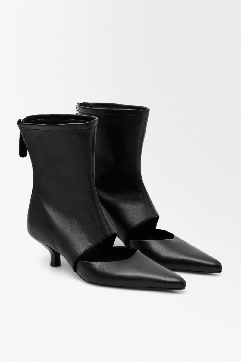 Women's COS The Kitten-Heel Sock Leather Boots Black NZ-79LJNKRDU