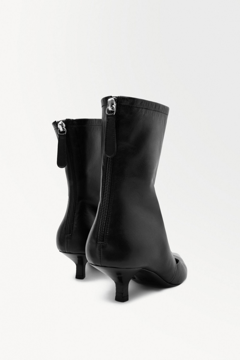 Women's COS The Kitten-Heel Sock Leather Boots Black NZ-79LJNKRDU