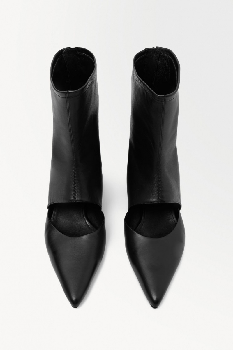Women's COS The Kitten-Heel Sock Leather Boots Black NZ-79LJNKRDU