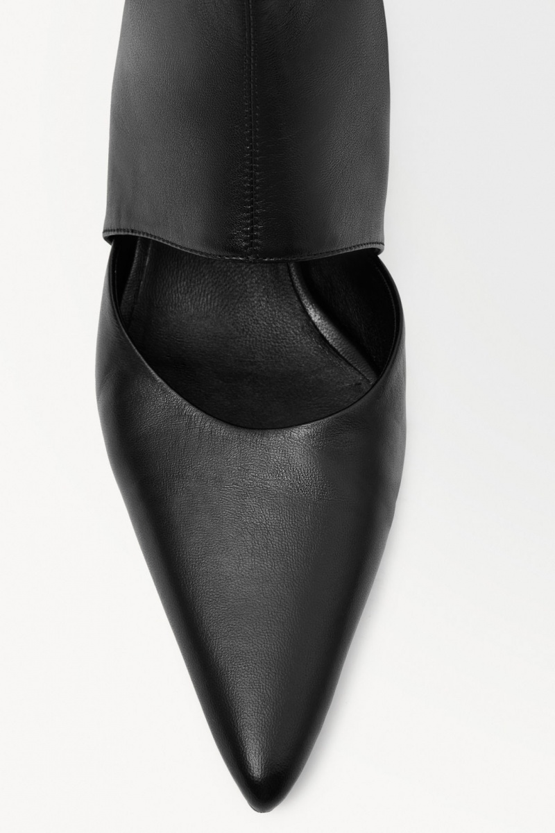 Women's COS The Kitten-Heel Sock Leather Boots Black NZ-79LJNKRDU