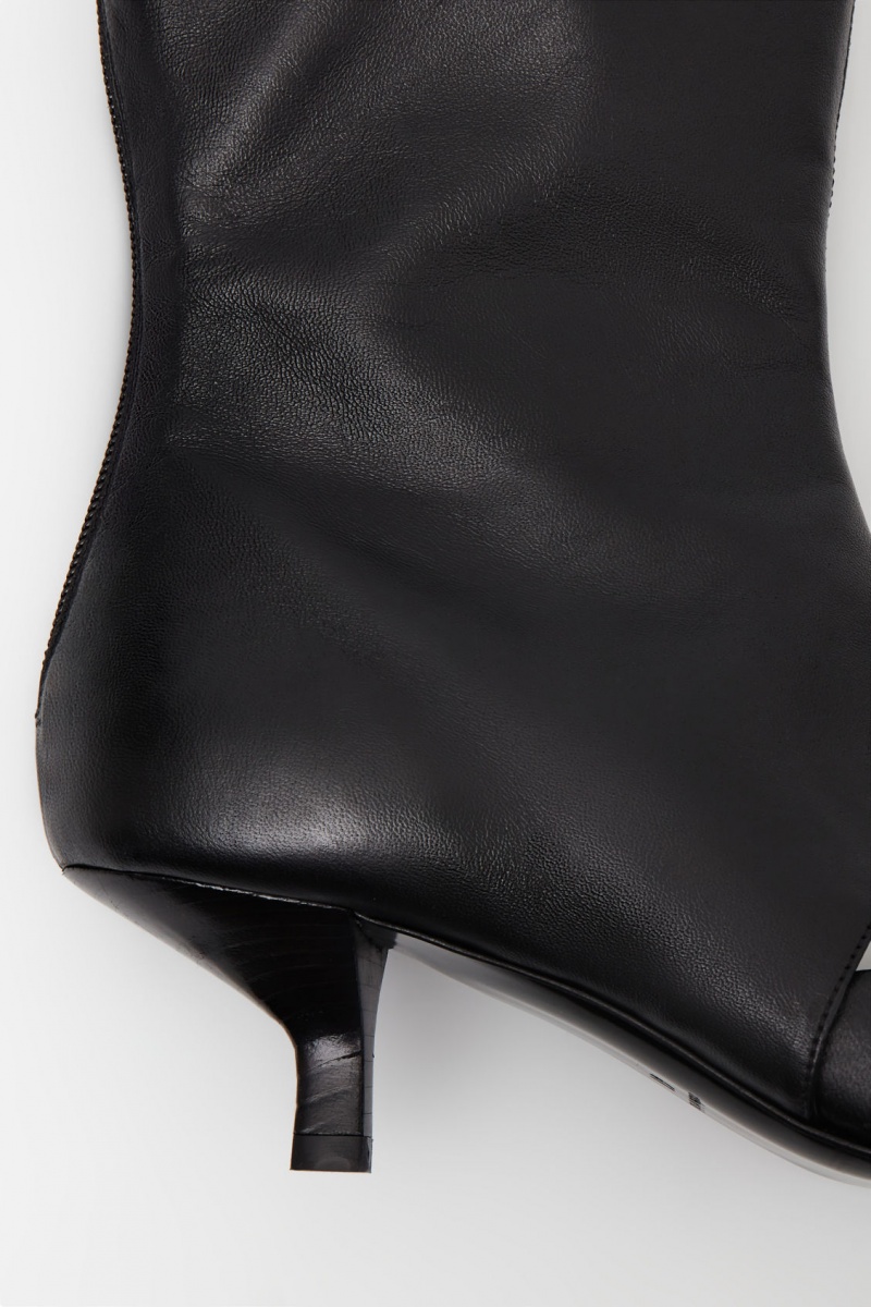 Women's COS The Kitten-Heel Sock Leather Boots Black NZ-79LJNKRDU