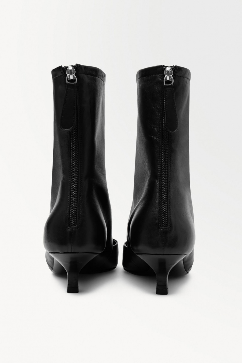 Women's COS The Kitten-Heel Sock Leather Boots Black NZ-79XEFAVIP