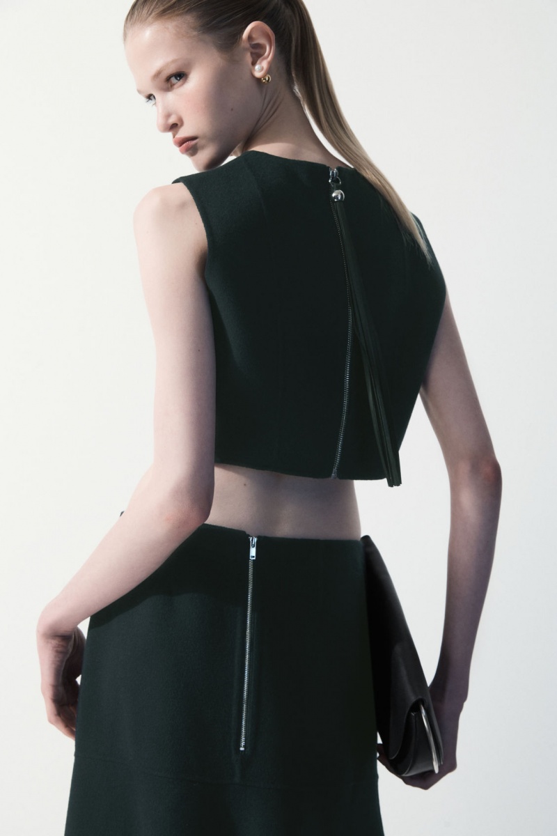Women's COS The Leather-Tasseled Wool Tops Dark Turquoise NZ-01XIVQCZA