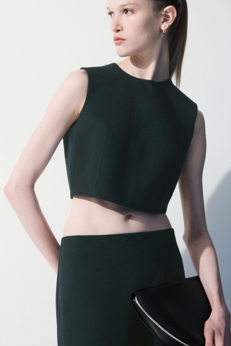Women's COS The Leather-Tasseled Wool Tops Dark Turquoise NZ-01XIVQCZA
