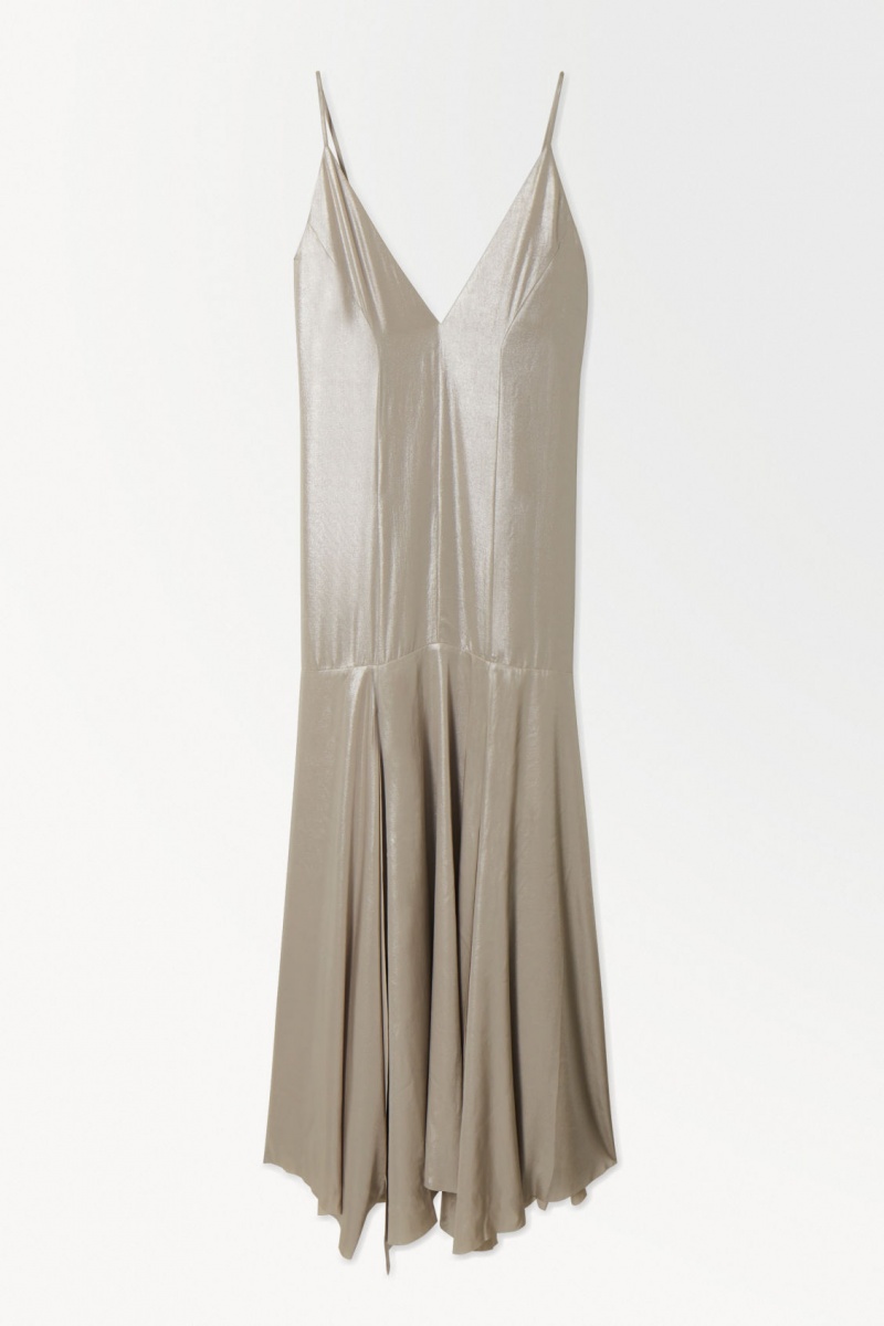 Women's COS The Metallic Flared Slip Dress Silver NZ-52MEUNQIR