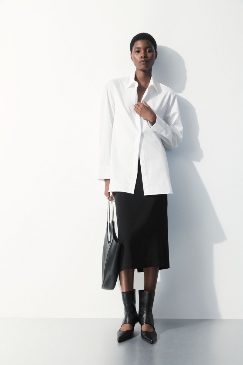 Women's COS The Oversized Cotton-Sateen Shirts White NZ-95VLCGFZR