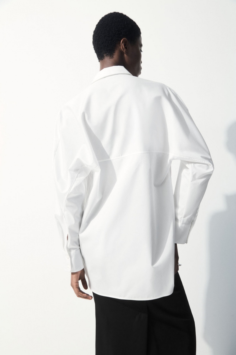 Women's COS The Oversized Cotton-Sateen Shirts White NZ-95VLCGFZR