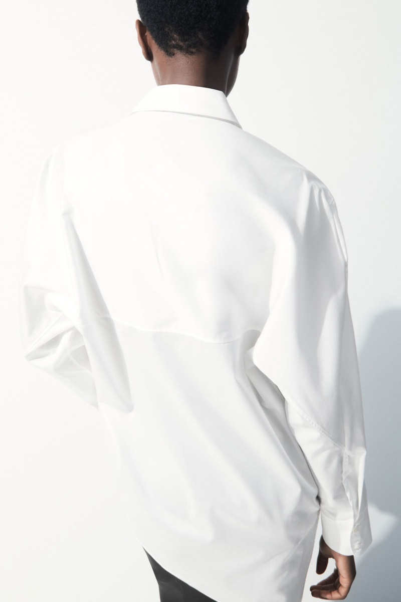 Women's COS The Oversized Cotton-Sateen Shirts White NZ-95VLCGFZR