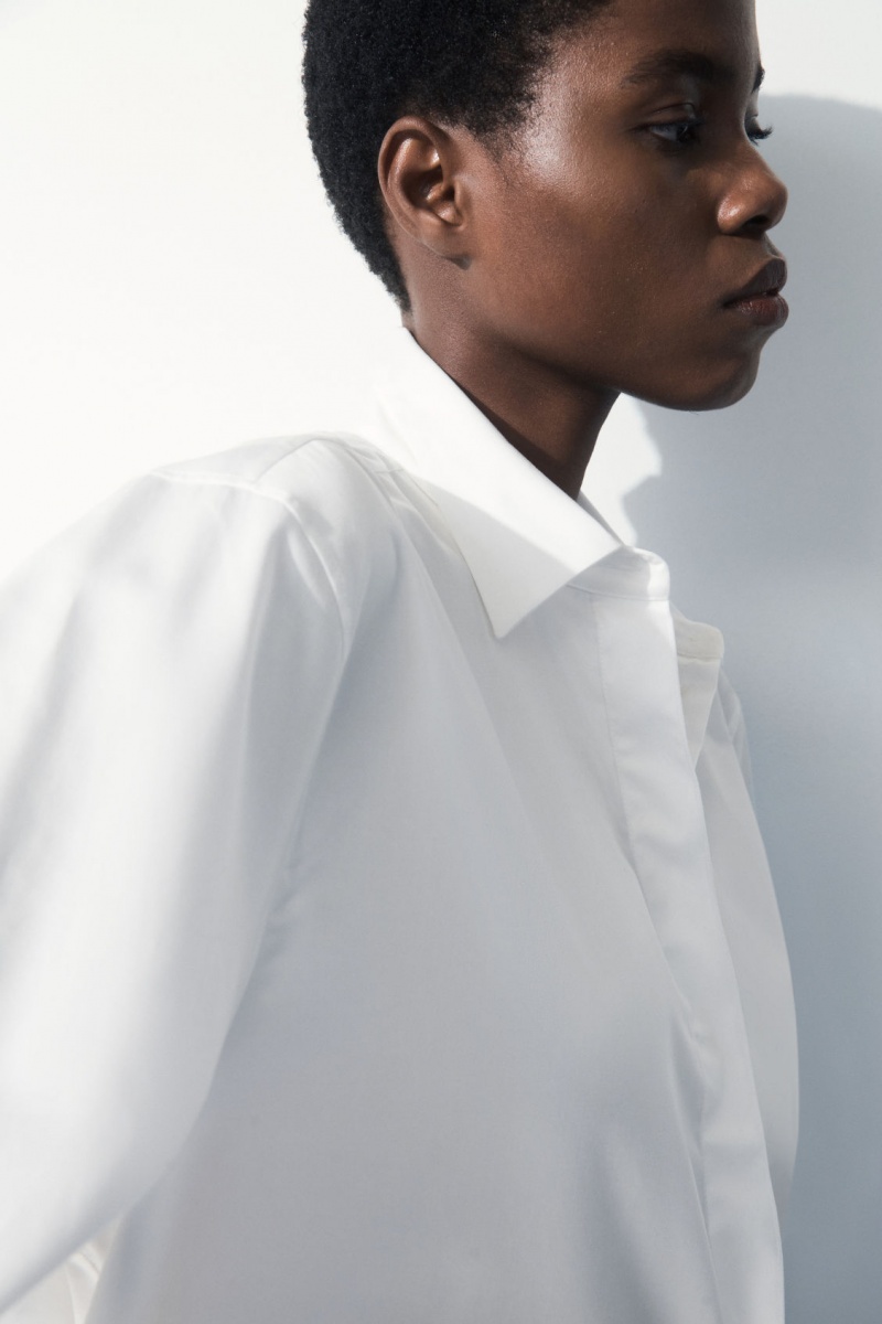 Women's COS The Oversized Cotton-Sateen Shirts White NZ-95VLCGFZR