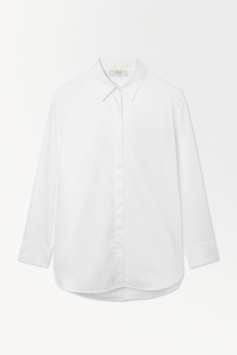 Women's COS The Oversized Cotton-Sateen Shirts White NZ-95VLCGFZR