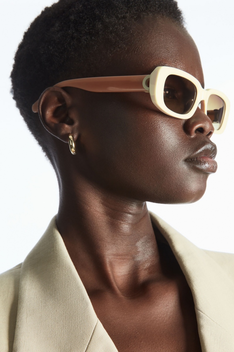 Women's COS The Rectangle Acetate Sunglasses Cream / Pink NZ-10YBRWNFU