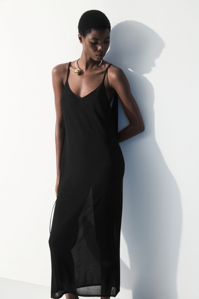 Women's COS The Sheer Knitted Slip Dress Black NZ-68RXHWNPJ