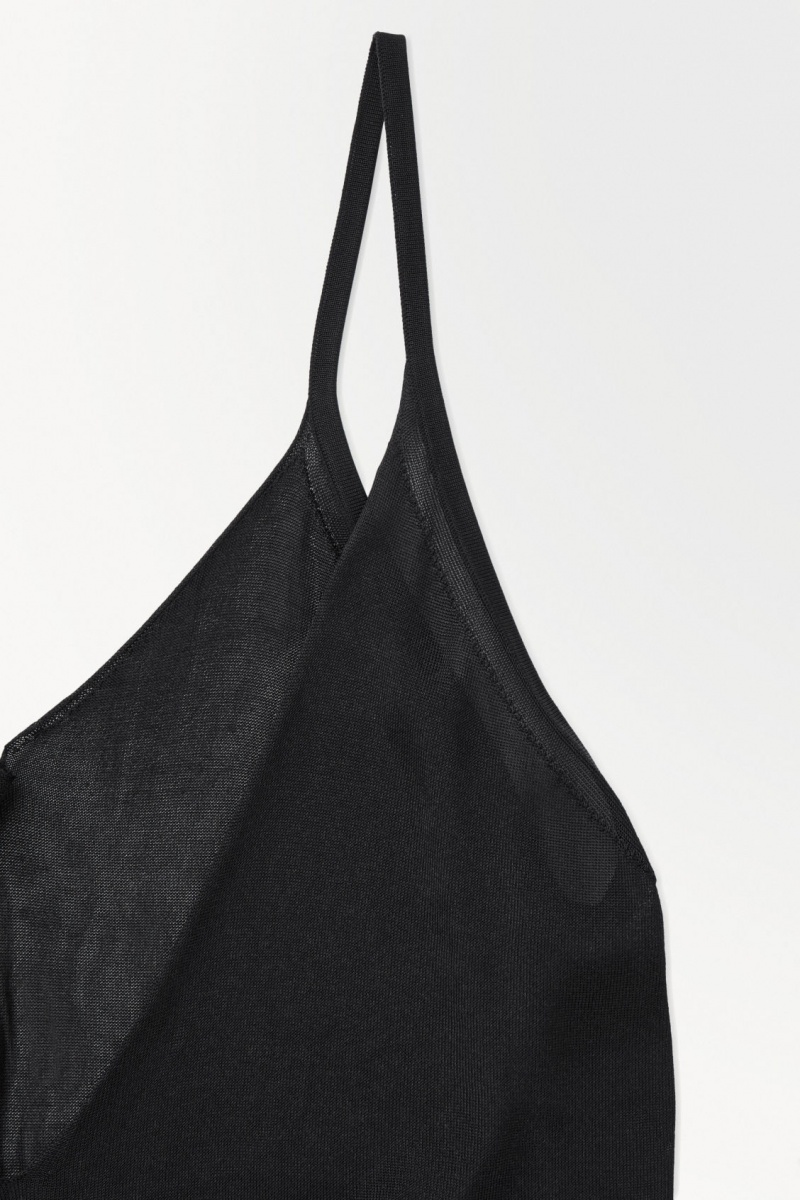 Women's COS The Sheer Knitted Slip Dress Black NZ-68RXHWNPJ