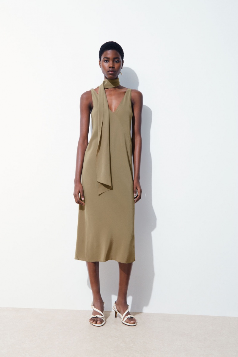 Women's COS The Silk Dress Dark Beige NZ-89ZXDKOIB