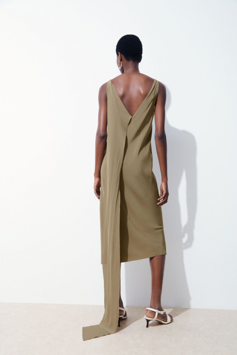 Women's COS The Silk Dress Dark Beige NZ-89ZXDKOIB