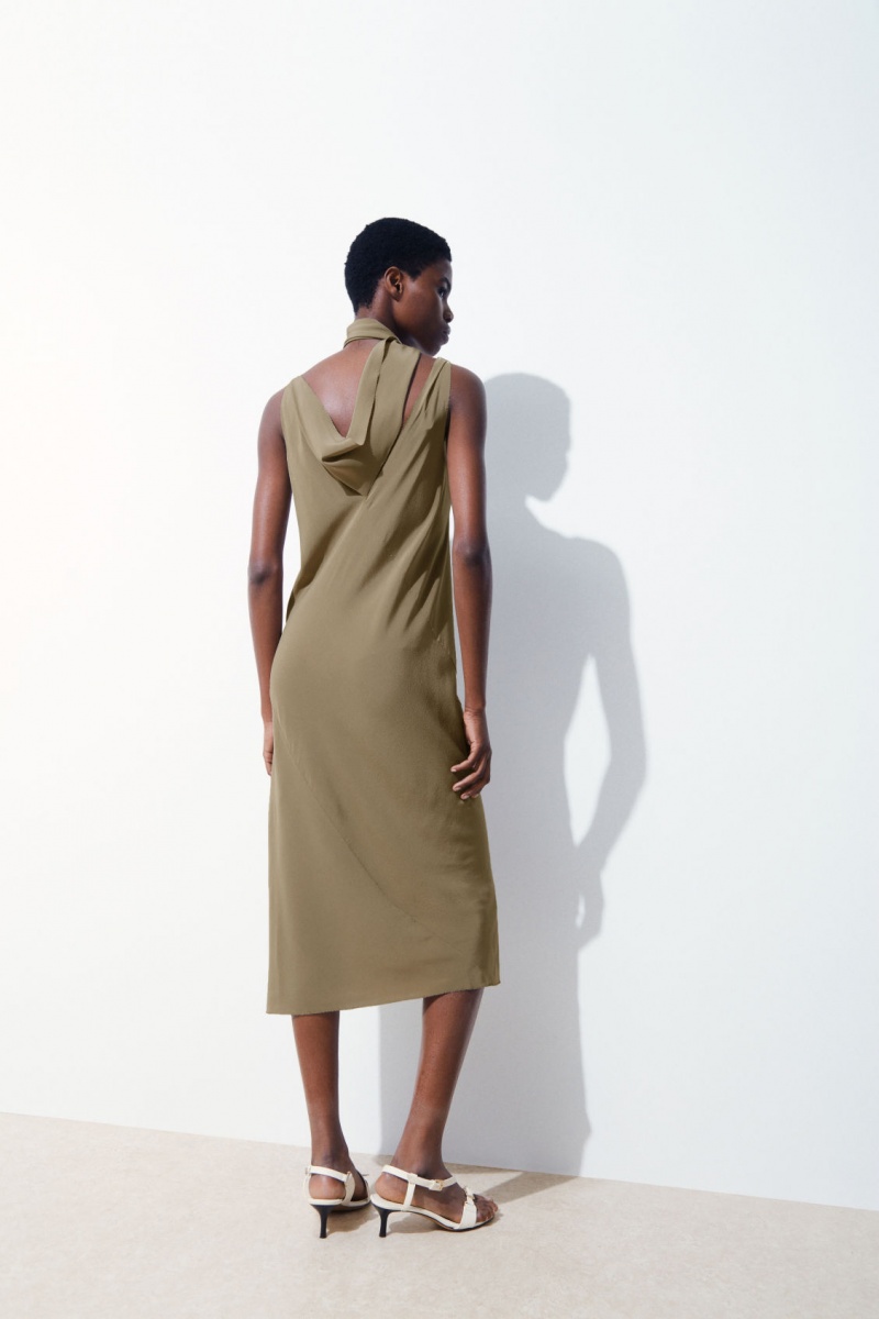 Women's COS The Silk Dress Dark Beige NZ-89ZXDKOIB
