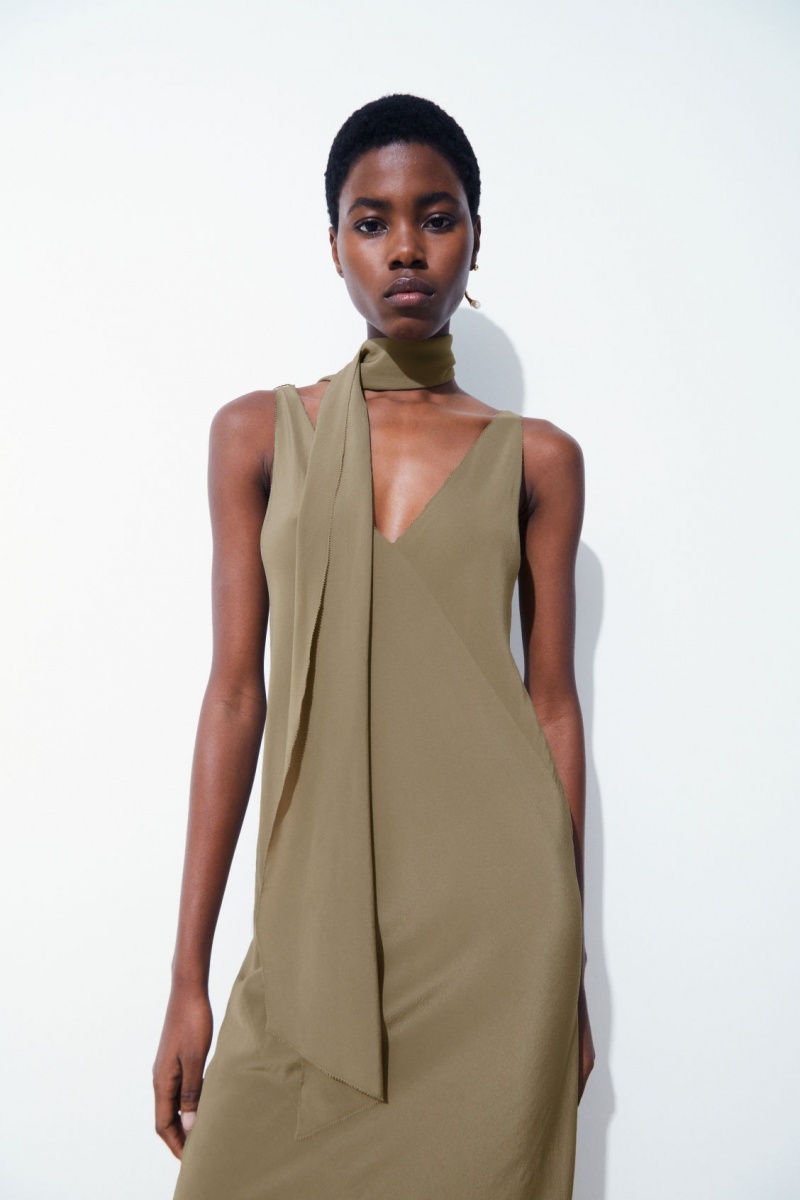 Women's COS The Silk Dress Dark Beige NZ-89ZXDKOIB