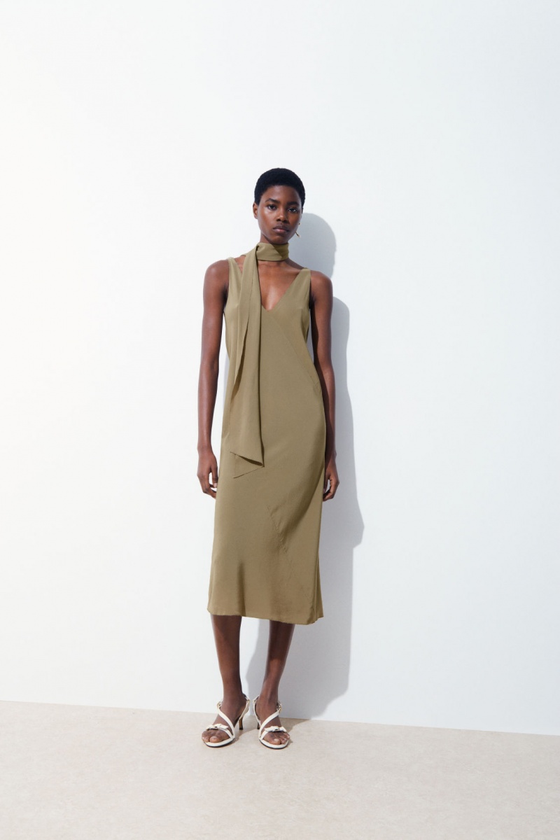 Women\'s COS The Silk Dress Dark Beige NZ-89ZXDKOIB