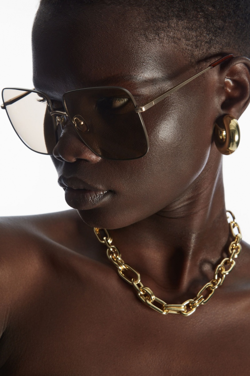 Women\'s COS The Square Metal Sunglasses Rose Gold NZ-27IVMJOXY