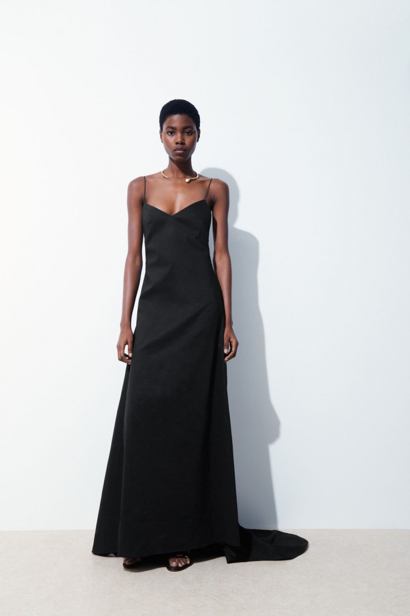 Women's COS The V-Neck Linen Maxi Dress Black NZ-12EMTJPHA