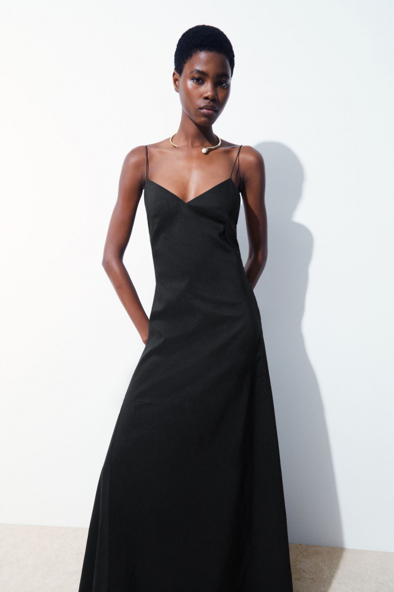 Women's COS The V-Neck Linen Maxi Dress Black NZ-12EMTJPHA