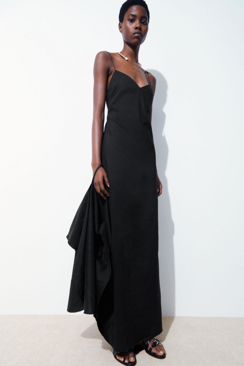 Women's COS The V-Neck Linen Maxi Dress Black NZ-12EMTJPHA