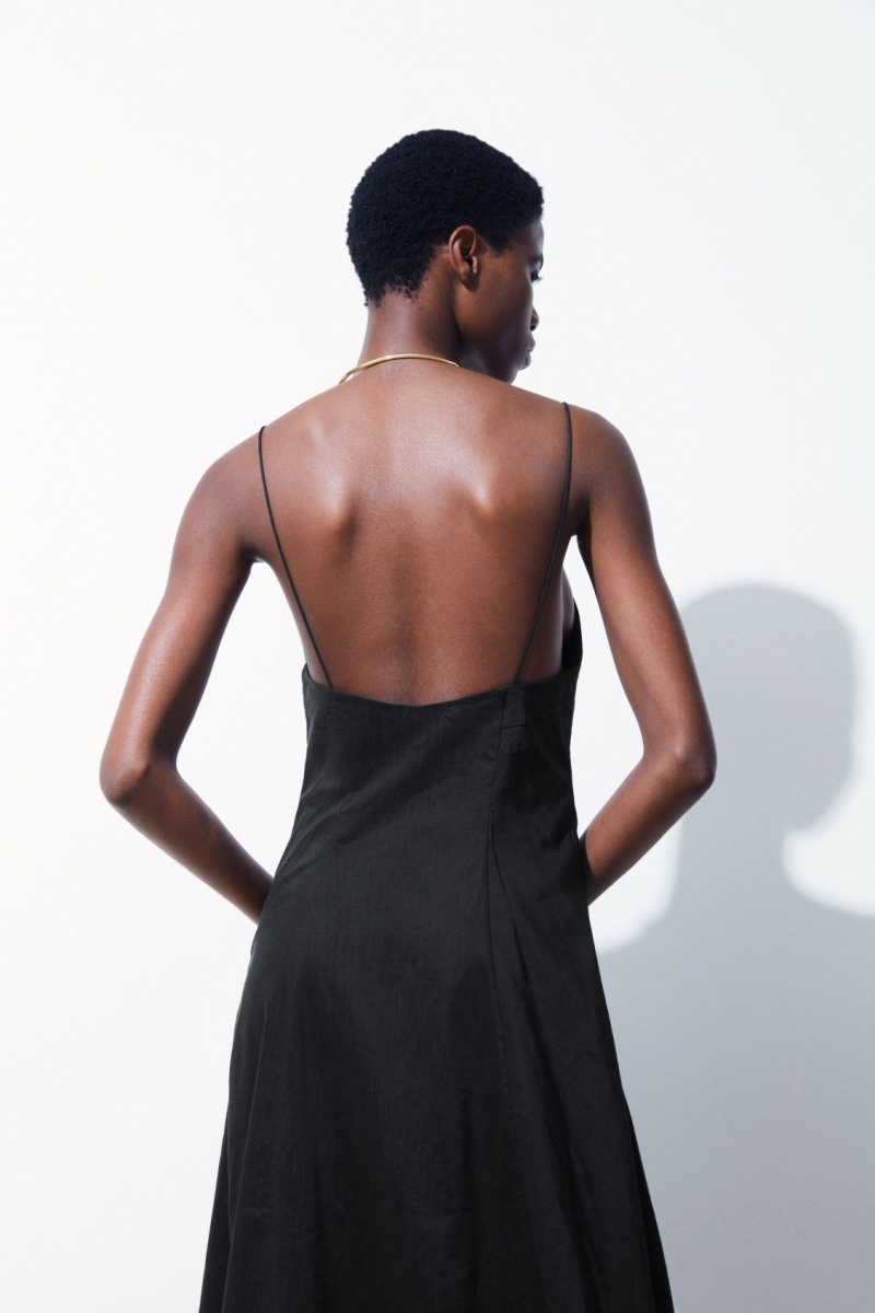 Women's COS The V-Neck Linen Maxi Dress Black NZ-12EMTJPHA