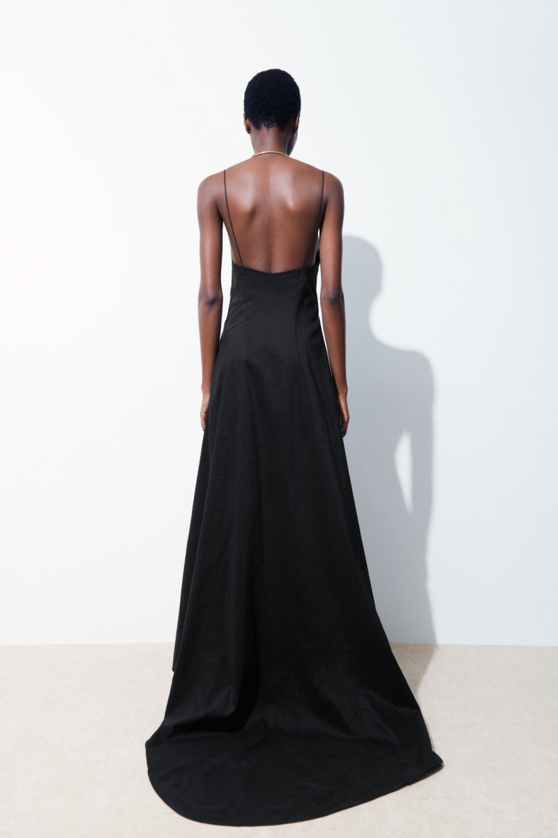Women's COS The V-Neck Linen Maxi Dress Black NZ-12EMTJPHA