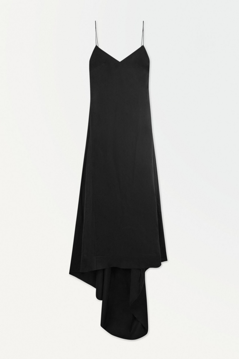 Women's COS The V-Neck Linen Maxi Dress Black NZ-12EMTJPHA