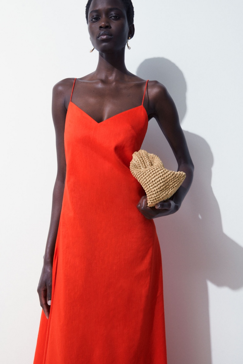 Women's COS The V-Neck Linen Maxi Dress Light Orange NZ-18KAZMRTG