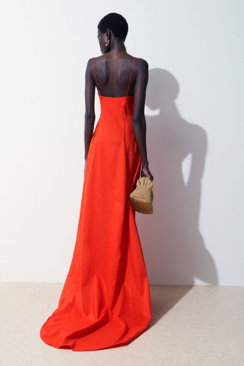 Women's COS The V-Neck Linen Maxi Dress Light Orange NZ-18KAZMRTG