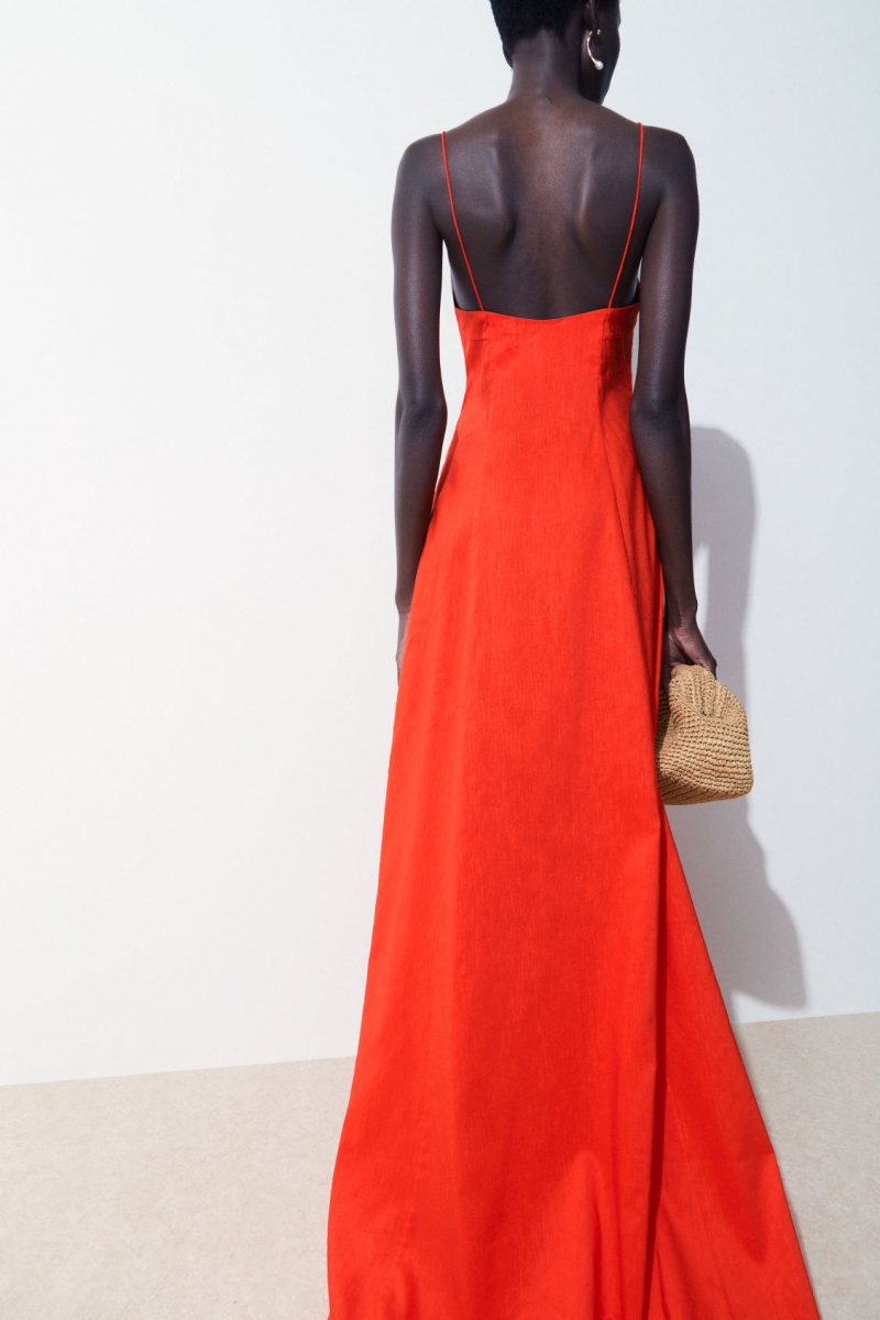 Women's COS The V-Neck Linen Maxi Dress Light Orange NZ-18KAZMRTG