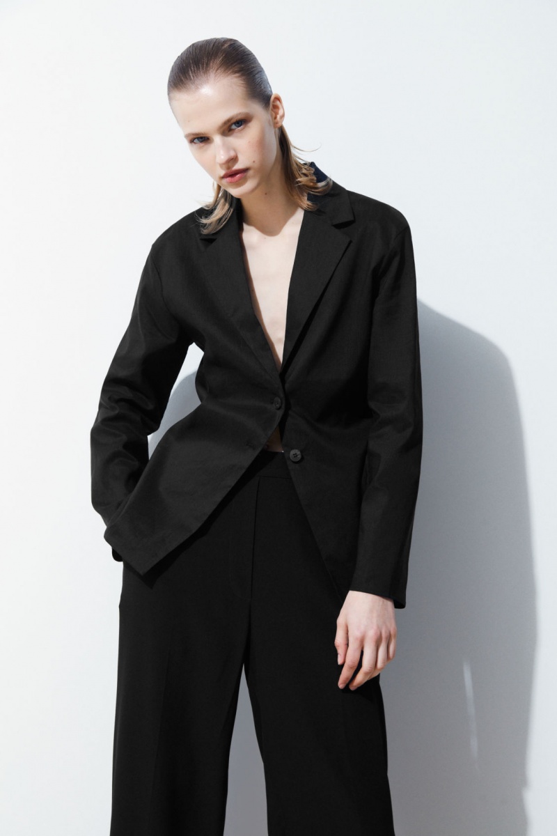 Women's COS The Waisted Linen Blazer Black NZ-43SAJLNPC