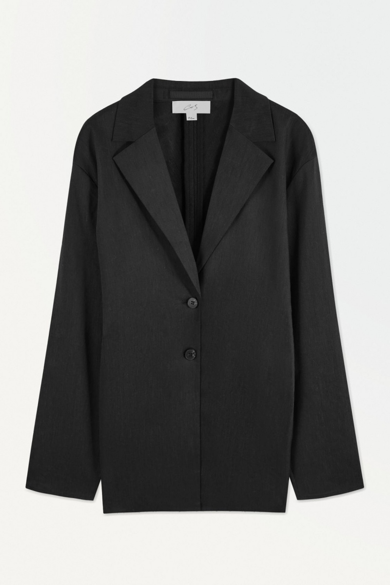 Women's COS The Waisted Linen Blazer Black NZ-43SAJLNPC
