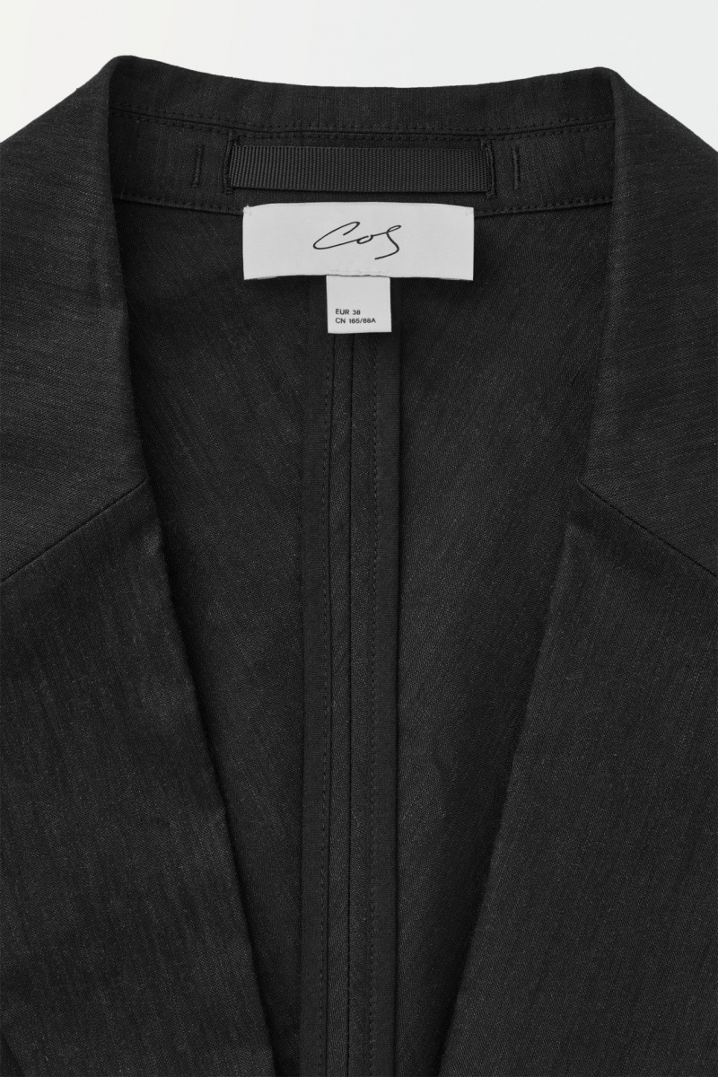 Women's COS The Waisted Linen Blazer Black NZ-43SAJLNPC