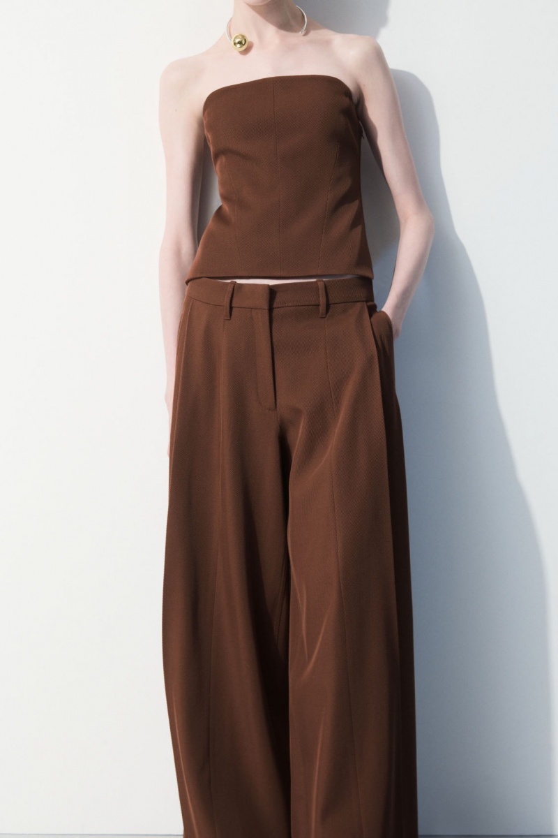 Women's COS The Wide-Leg Wool Pants Dark Brown NZ-98WFDCQOL