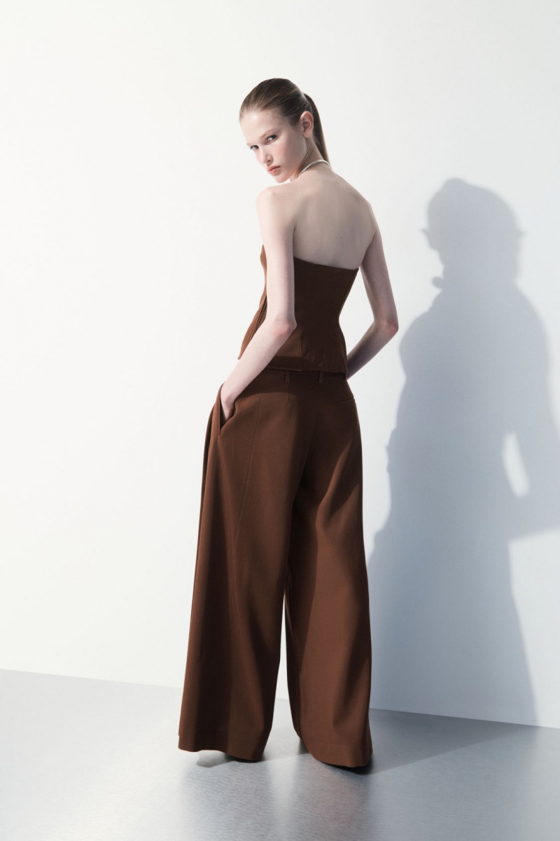 Women's COS The Wide-Leg Wool Pants Dark Brown NZ-98WFDCQOL