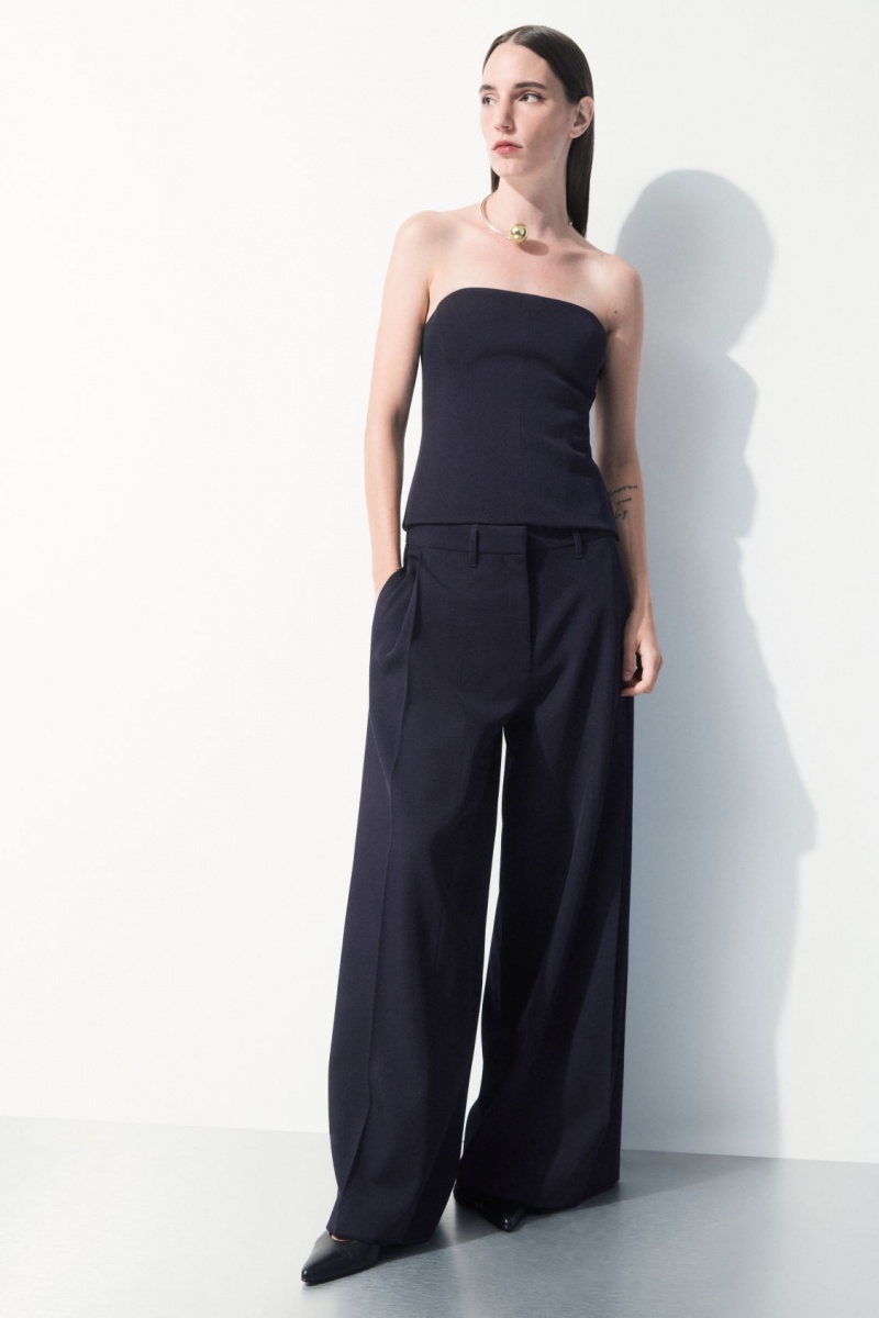 Women's COS The Wide-Leg Wool Pants Navy NZ-09USKRCFY