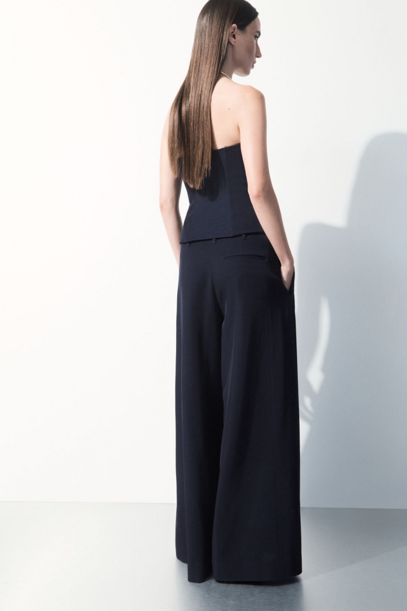 Women's COS The Wide-Leg Wool Pants Navy NZ-09USKRCFY