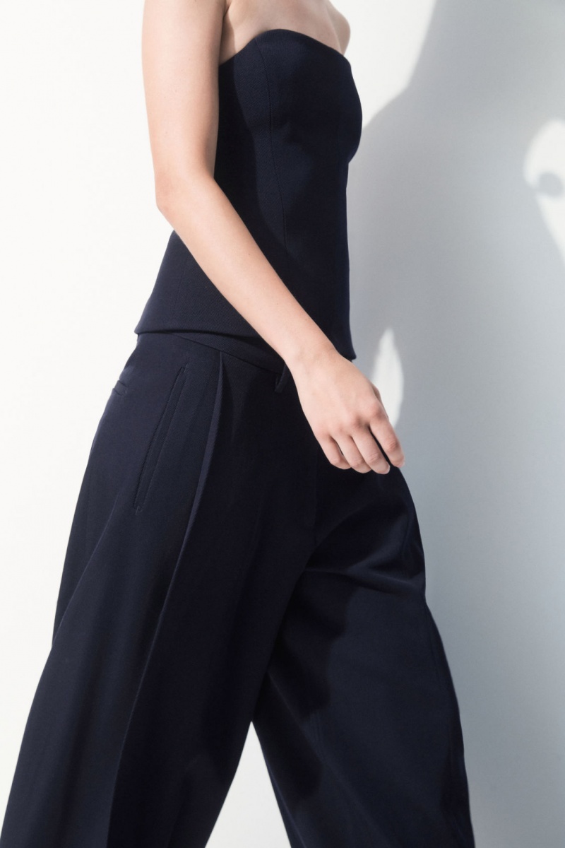 Women's COS The Wide-Leg Wool Pants Navy NZ-09USKRCFY