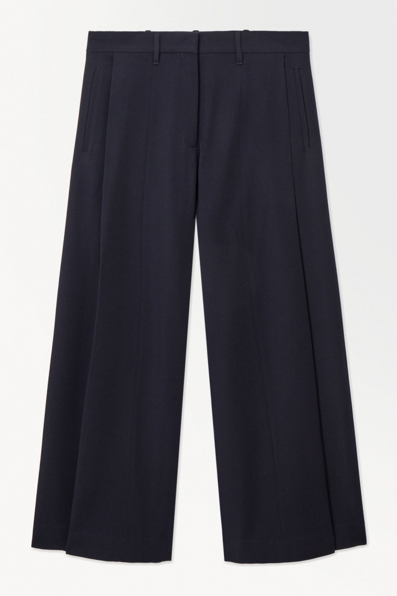 Women's COS The Wide-Leg Wool Pants Navy NZ-09USKRCFY