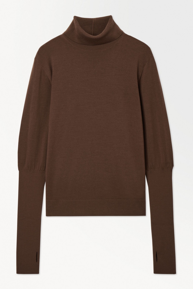 Women's COS The Wool Roll-Neck Sweaters Dark Brown NZ-75NFKYAIL