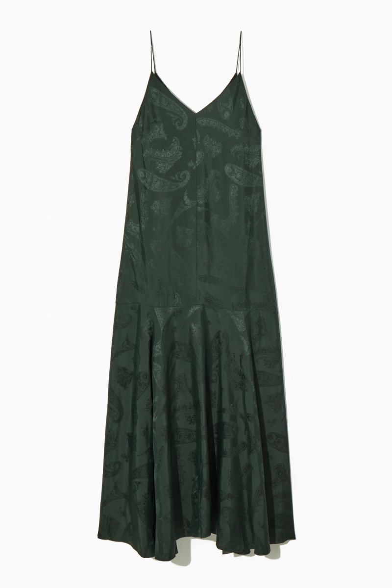 Women's COS Tiered Paisley-Jacquard Silk Maxi Dress Dark Green NZ-85FBCJXZG