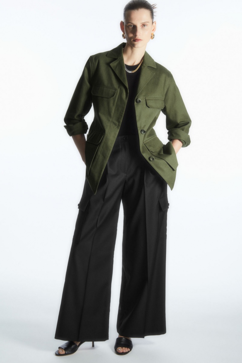 Women's COS Twill Utility Jackets Khaki Green NZ-56LJTEYZQ