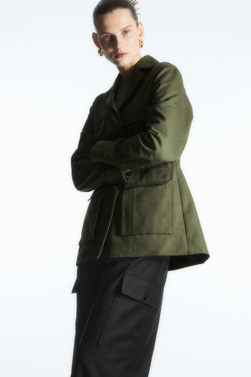 Women's COS Twill Utility Jackets Khaki Green NZ-56LJTEYZQ