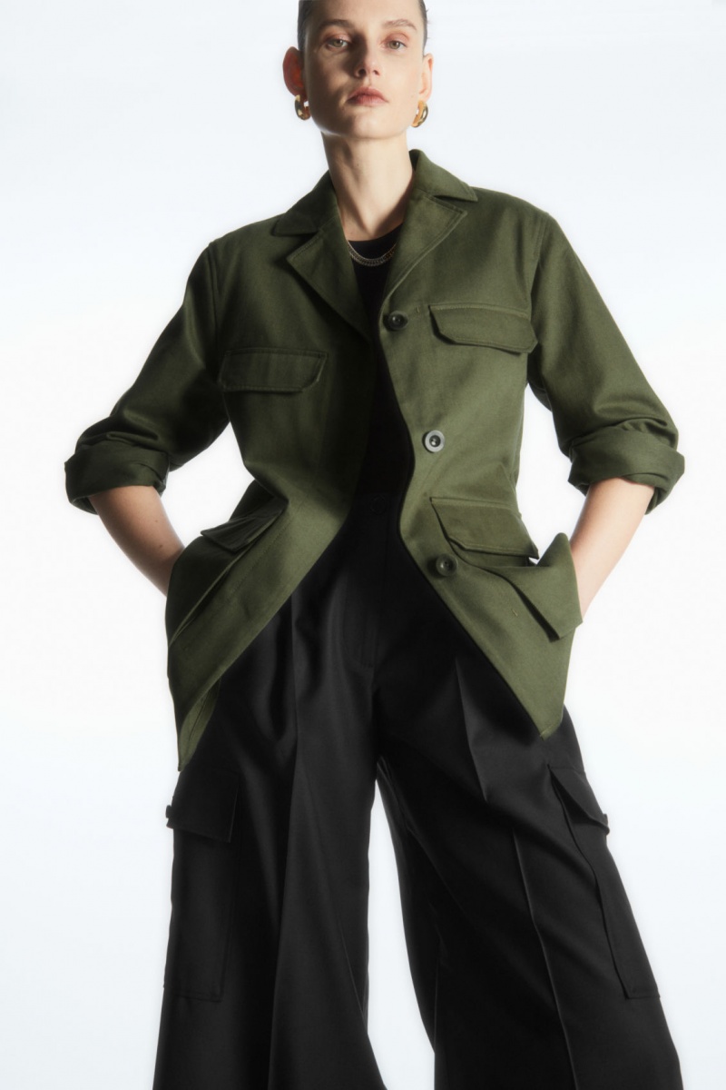 Women\'s COS Twill Utility Jackets Khaki Green NZ-56LJTEYZQ