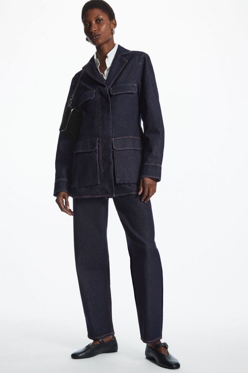 Women's COS Utility-Style Denim Jackets Indigo NZ-58LQCKMGH
