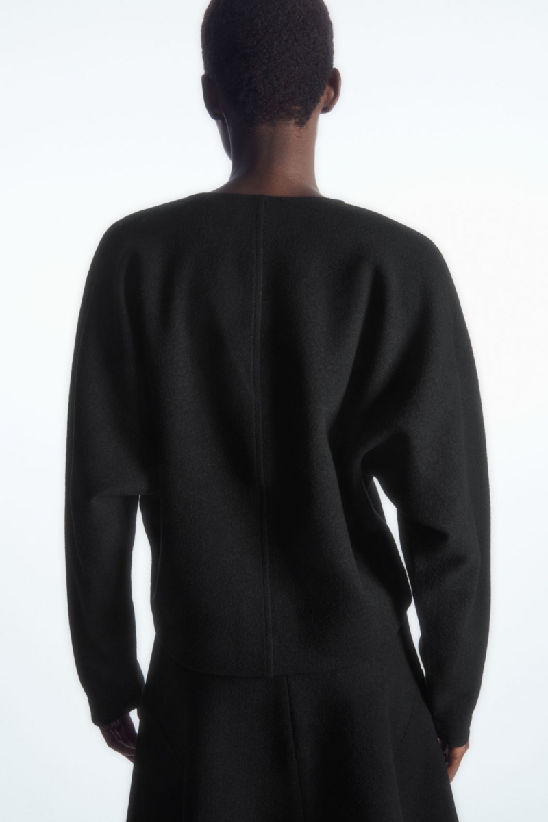 Women's COS V-Neck Boiled-Wool Sweaters Black NZ-14ELUPTXS
