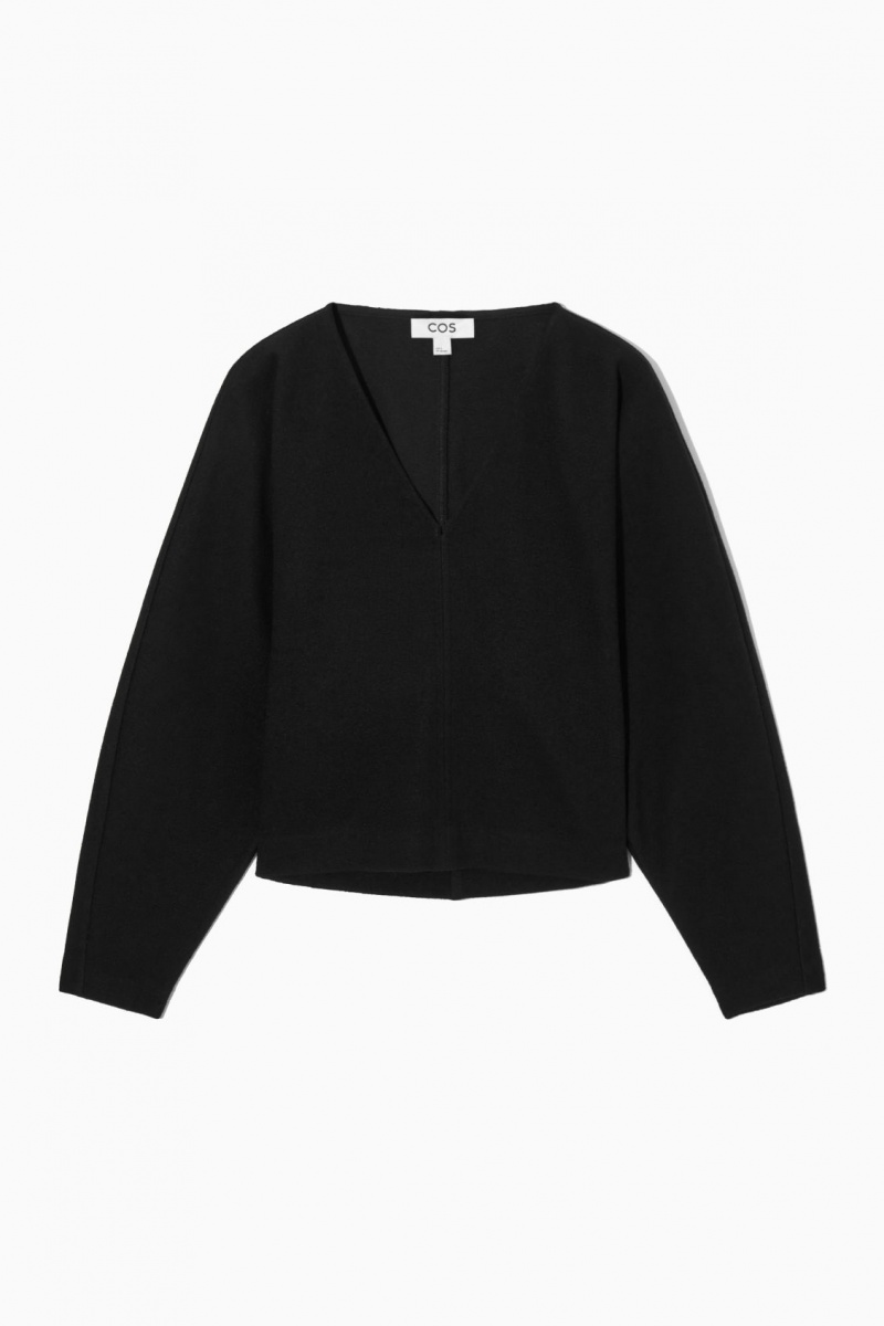 Women's COS V-Neck Boiled-Wool Sweaters Black NZ-14ELUPTXS