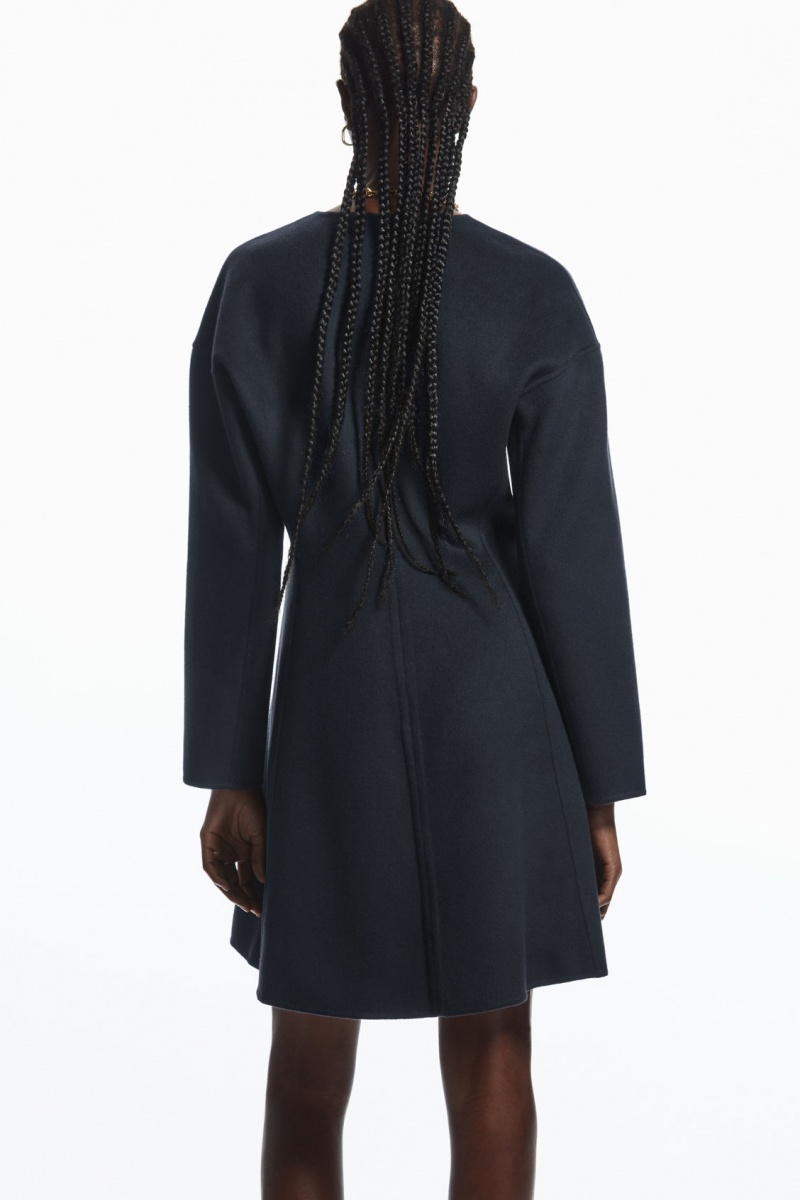 Women's COS V-Neck Double-Faced Wool Dress Navy NZ-47JRHUXQL